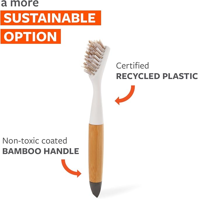 Full Circle The Every-Crevice Detail Brush, Deep Cleaning Brush for Crevices, Shower, & Grout, Tough Bristles, Sustainable Bamboo Handle, 2-Pack