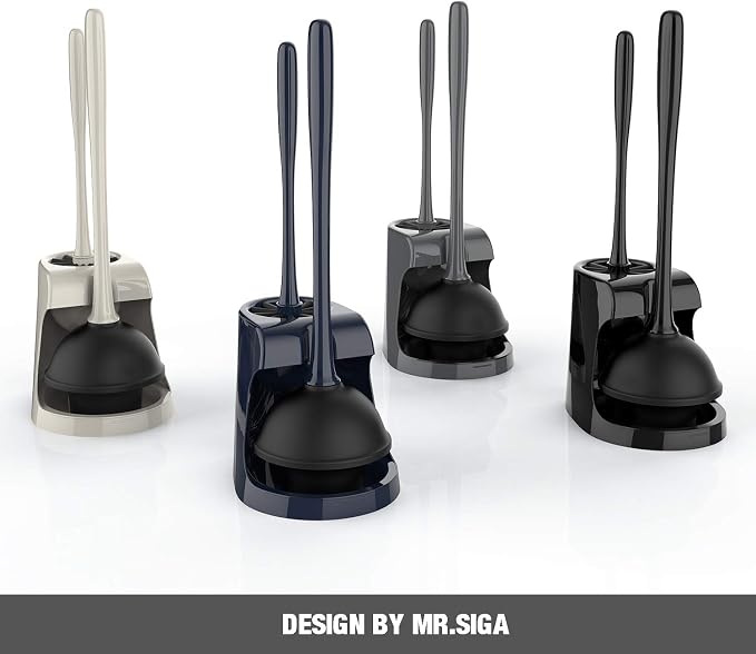 MR.SIGA Toilet Plunger and Bowl Brush Combo for Bathroom Cleaning, Gray, 1 Set