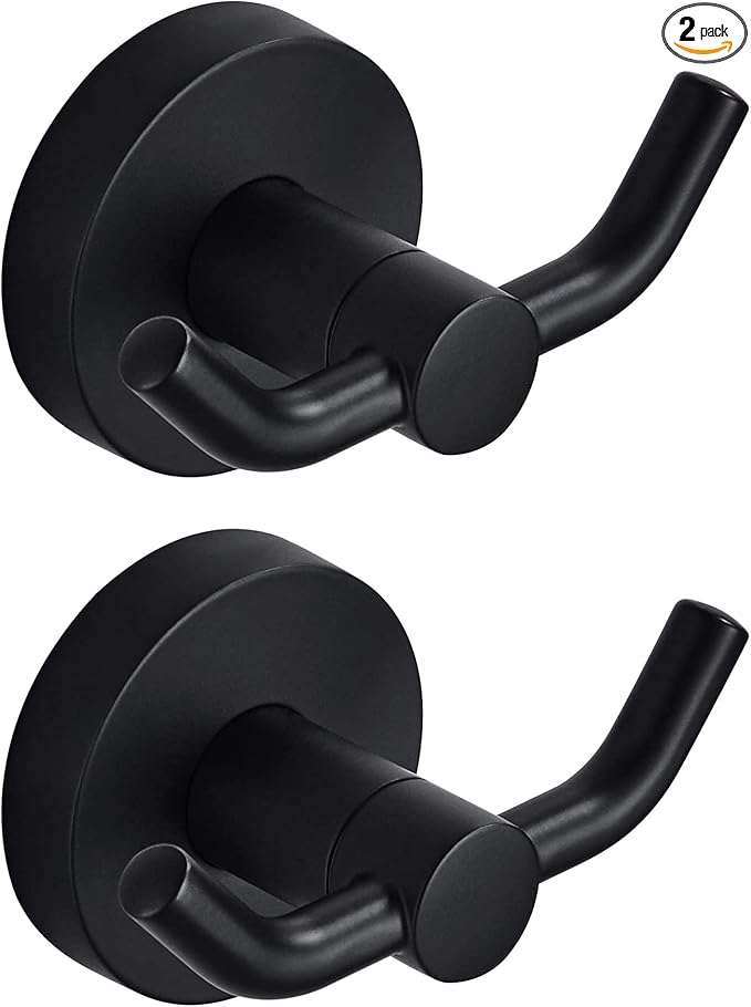 MARMOLUX ACC - 2pack Black Bathroom Hooks for Towels | Modern Black Hooks, Double Robe & Towel Hooks Ideal as Bathroom Towel Holder, Shower Wall Hook, Kitchen Hand Towel Holder