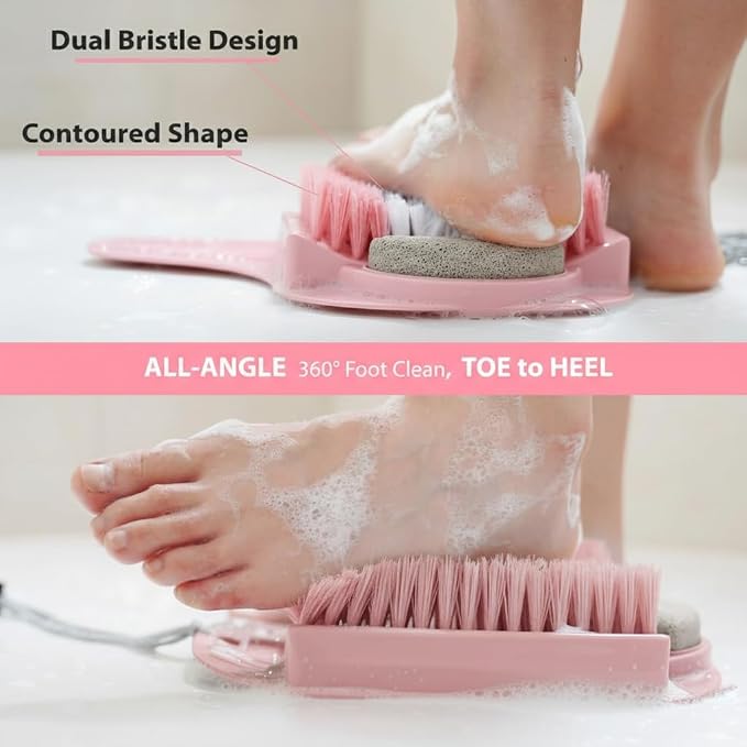 Efforest Shower Foot Scrubber Mat with Pumice Stone - Cleans, Smooths & Removes Dead Skin on Foot Without Bending, Foot Callus Remover with Non-Slip Suction Cups (Pink)