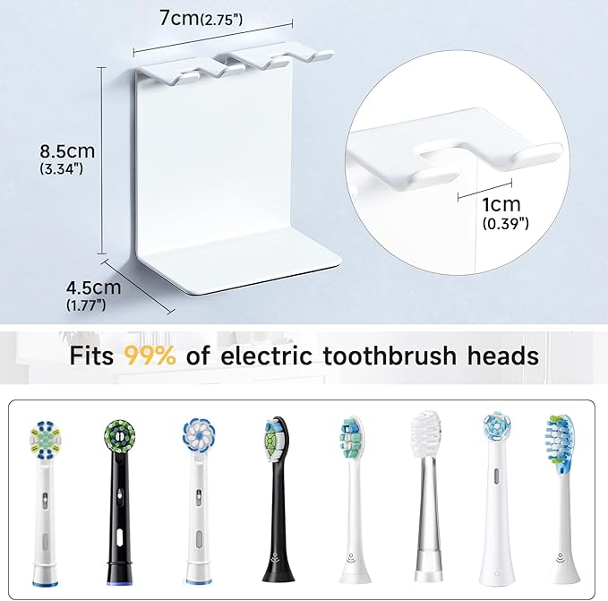 Electric Toothbrush Head Holder, Oukimly Toothbrush Holder Wall Mounted or Desktop, Metal Tooth Brush Holder, Shower Brush Head Holder, Electric Toothbrush Holder for Bathroom (White, Small)