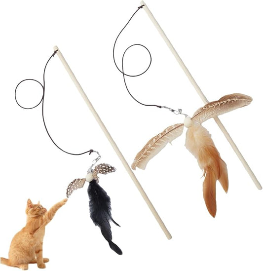 2-Pack Cat Toy Wand Set: Interactive Cat Teaser Wands with Bells and Streamers to Engage Your Cat’s Natural Instincts (Birds and Insects)