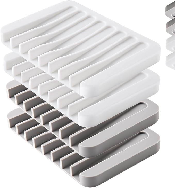 4PCS Self-Draining Silicone Bar Soap Dish and Holders for Shower | Easy Clean, Can Extend Soap Life, Premium Sponge Holder for Sink, Kitchen, Bathroom, or Counter, Soap Tray for Shower