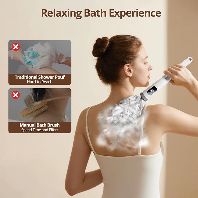 Electric Back Scrubber for Shower Waterproof Exfoliating Body Scrubber with 3 Replacement Heads & 2 Speed Modes for Skin Cleansing Massage Exfoliating Foot Callus Remover