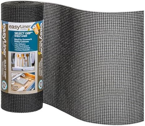EasyLiner Select Grip Shelf Liner - Easy to Install & Cut to Fit - Non Slip, Non Adhesive, Drawer Shelf & Cabinet Liner for Kitchen, Bathroom, Pantry Cupboards, 12 in x 24 ft (1 Roll), 24 ft, Black