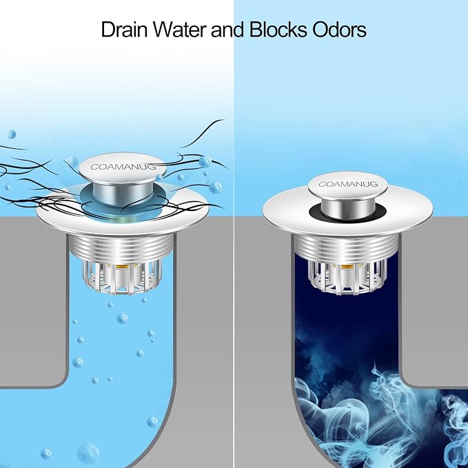 COAMANUG Bathtub Stopper | Shower Drain Hair Catcher, Pop-up Tub Stopper with Strainer | Pop-up Bathtub Drain Plug | Drai Protector for 1-1/2 to 1-3/4" Bath Drain Hole- Pearl Chrome