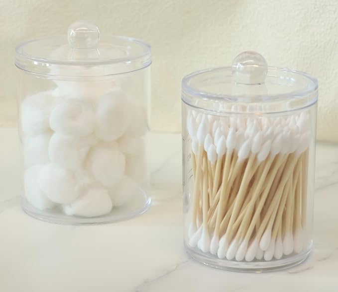 2 Pack Acrylic Qtip Holder Dispenser,Canisters Apothecary Jar Set,10,12oz