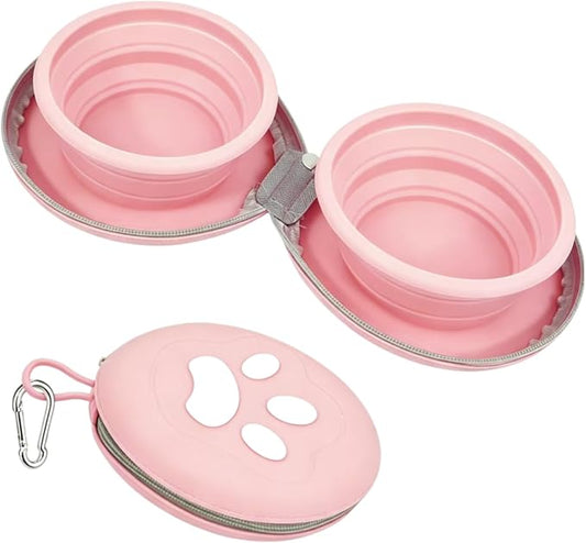 2-in-1 Collapsible Dog Travel Bowl Portable Silicone Carabiner | For Food and Water Use, Folds Flat for Compact Storage, Ideal for Pet Travel, Camping, Hiking, Road Trips and Daily Walks