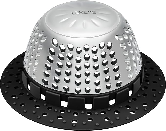 LEKEYE Shower Drain Hair Catcher/Bathtub Drain Cover/Drain Protector for Pop-Up & Regular Drains(Black)