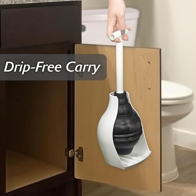 Korky BeehiveMAX Hideaway - Heavy Duty Toilet Plunger with Holder - Drip Free Carry - Seals All Bowl Shapes – Powerful Clog Removal, 97-5