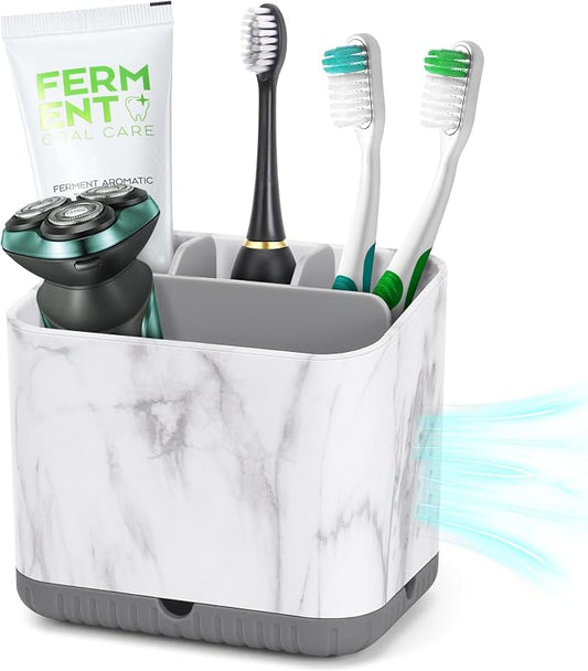 PARKMANI Toothbrush Holders for Bathrooms, Tooth Brush Holder for Bathroom Countertop Organizer, Kids Electric Toothbrush and Toothpaste Holder (Grey Marble Grain)