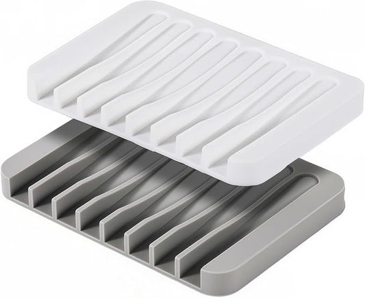 2Pcs Self Draining Soap Dishes, Soap Dish for Bathroom Sink, Premium Silicone Soap Holder, Bathroom, Kitchen, Sponges, Keep Soaps Bars Dry Clean, Extend Life Easy Clean Non - Slip Design