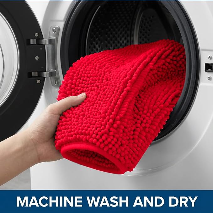 Bathroom Rugs Sets 2 Piece,Super Absorbent Chenille Bath Mats and U-Shaped Toilet Rug,Strong PVC Non Slip Backing,Microfiber Washable Dry Quickly Bath Mats for Bathroom(20"x32"+20"x20"U, Red)