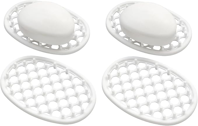 4 Pack Soap Dish for Shower, Non-Slip Silicone Bar Soap Holder with Efficient Drainage Holes for Bathroom Sink, Self Draining Soaps Saver Pad for Shower Niche, Shelf (White- 4Pcs)