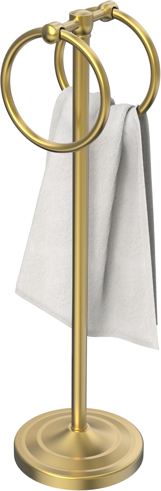 18" Hand Towel Holder Stand, Stainless Steel Free Standing Towel Rack Bar,Double Ring Towel Hanger with Weighted Base, Towel Hardware for Bathroom Vanity Kitchen Countertops(Brushed Gold)