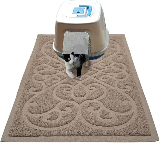 PetLike Cat Litter Box Mat, Thick Kitty Litter Trapping Mat, Durable,Waterproof &Washable with Non-Slip Backing, Soft on Kitty Paws and Easy to Clean, BPA Free