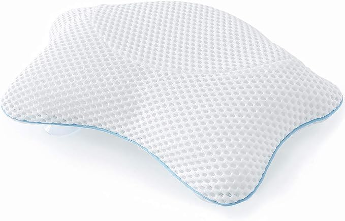 Non Slip Bath Pillow, Luxury Spa Bathtub Head & Neck Rest Support, Permeable Quick Drying Air Mesh Tub Pillow with 4 Large Suction Cups, Fits Any Tubs, Soft and Relaxing (White)