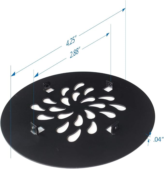Uni-Green 4-1/4" Round Shower Drain Cover - Snap in Shower Drain Cover Replacement - Circle Shower Drain Grate with Waterdrop Shape - 304 Stainless Steel Material - Matte Black