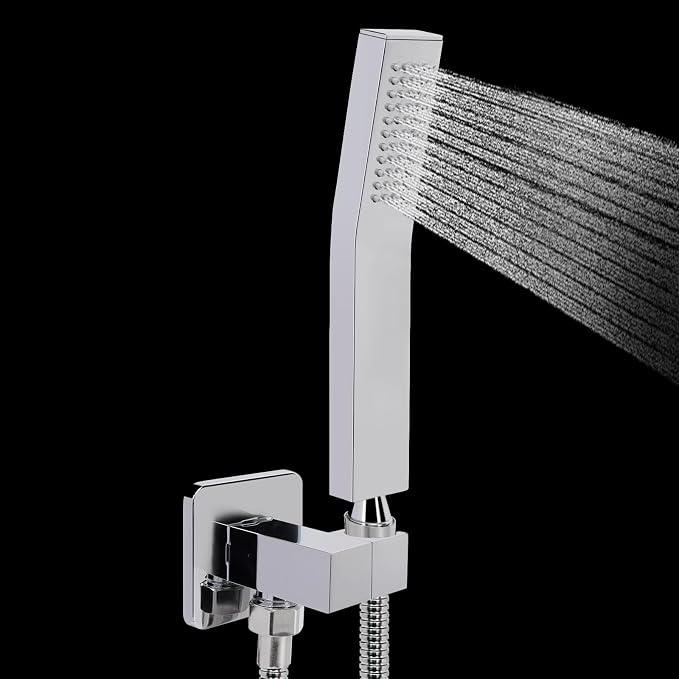 NearMoon Wall Supply Elbow with Handheld Shower Holder - Square Shower Bracket with Flange G1/2 Shower Hose Connector, Wall Mounted Drop Union Male Water Outlet (Chrome Finish)