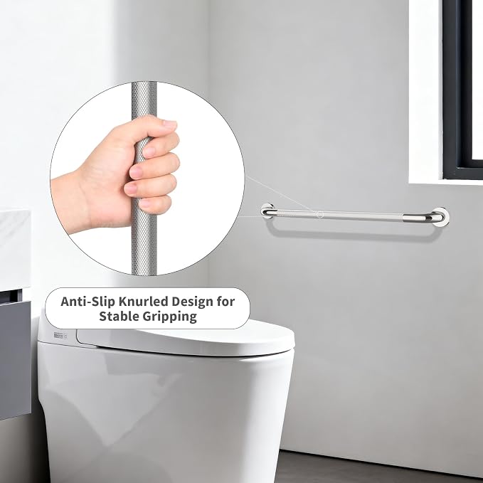 Chrome Bathroom Grab Bars 32 Inch, iHansee Anti Slip Grab Bar w/Knurled Grip, Stainless Steel Safety Handle for Bathtub, Wall Mounted Balance Support Handrail, Handicap Shower Bars for Senior Elderly