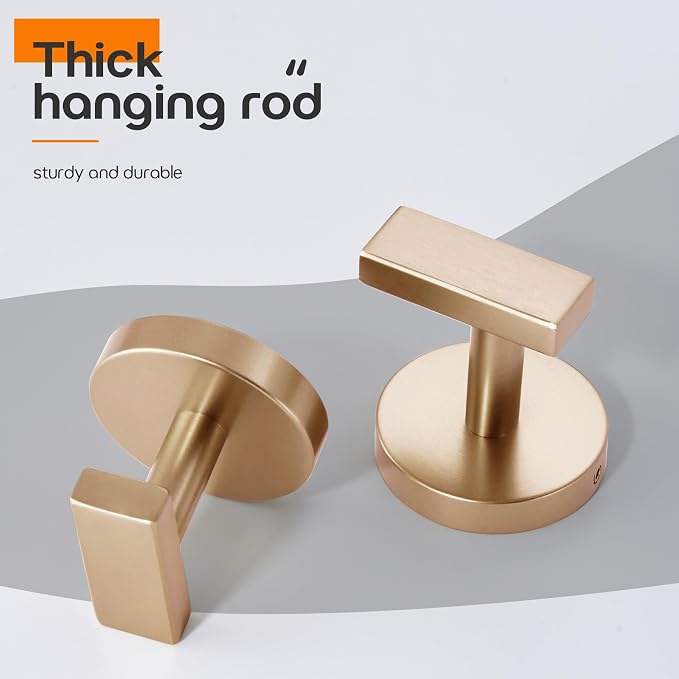 Bath Towel Hooks Wall Mount Robe Hook Stainless Steel Wall Hooks for Bathroom Kitchen Garage Door Hanger Champagne Bronze 2 Pack, AN1001CPG-P2