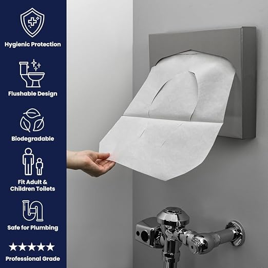 Hospeco Flushable Toilet Seat Covers - 1000 Pcs, 4 Packs of 250 - Disposable Paper Discreet Seats for Commercial Wall Dispenser, 16.75 x 14.25 Half-Fold, White
