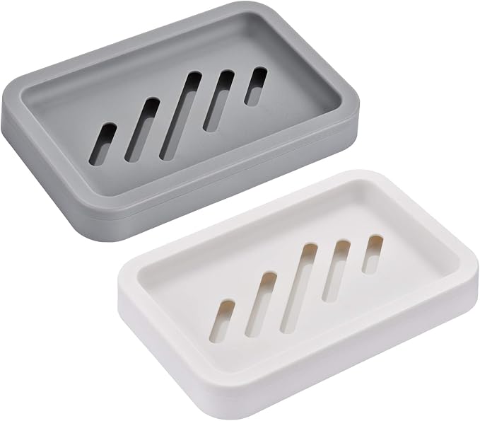 2PCS Draining Soap Dishes, Dishwashing Sponge Holder with Water Tray | Dishwashing Sponge Soap Holder with Water Tray,Keep the Place Dry,Easy to Clean Soap Cases, Suitable for Kitchen,Bathroom