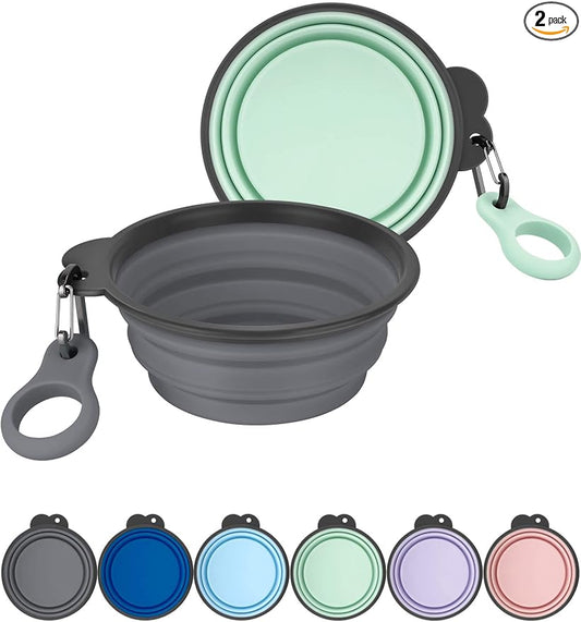 2 Pack 37oz/4.6 Cup Collapsible Dog Bowls with Bottle Carrier | Upgraded Carabiner,One-piece Molded Rim Won't Fall Off or Crack, Foldable Portable for Pets Water Drinking or Food Feeding
