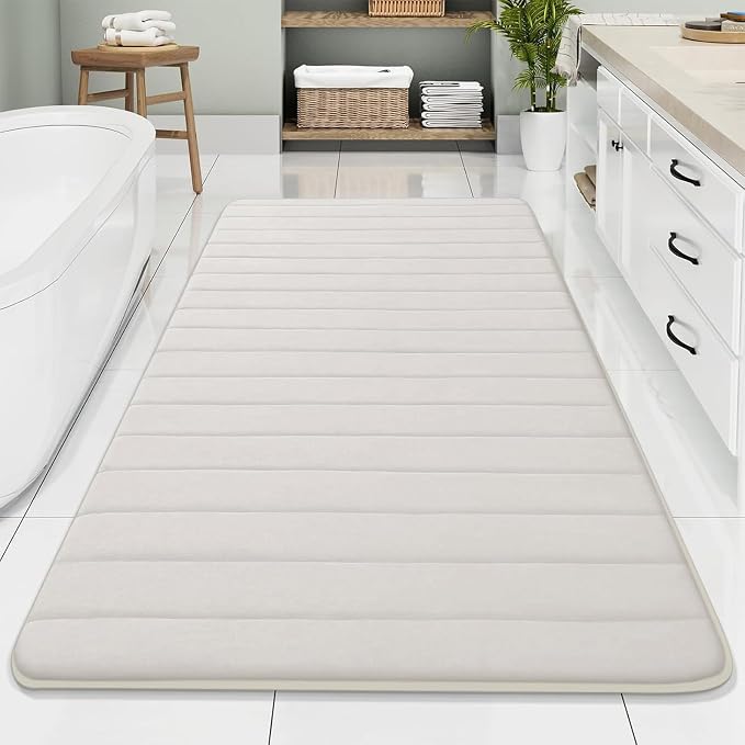 Buganda Memory Foam Bath Mat 70 x 34, Ultra Soft Absorbent Bathroom Rugs | Cream, Machine Washable Quick Dry Bath Mats for Bathroom Floor, Shower and Tub, Home Decor Accessories