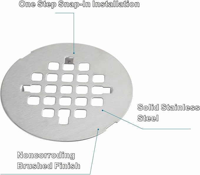 Brushed Nickel 4-1/4" OD Snap-in Shower Drain Cover Replacement, Welsan Stainless Steel Round Shower Strainer Grid Easy to Install
