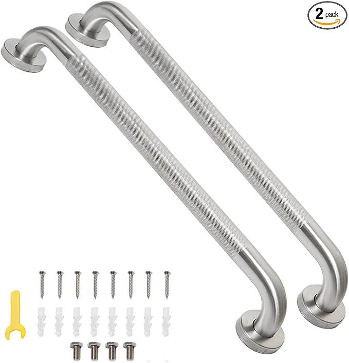 2 Pack 32 Inch Shower Grab Bar, Brushed Nickel Bathroom Grab Bar Handle with Anti-Slip Knurled Grip, Stainless Steel Bath Balance Bar, 1.25" Diameter Bath Safety Bar Support for Seniors Elderly
