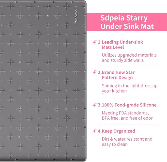Sdpeia Under Sink Organizer Waterproof Under Sink Mat for Kitchen and Bathroom - Protects Cabinets from Leaks 22 x 22 inches Kitchen Cabinet Liner Shelf Liner(Grey), Gray