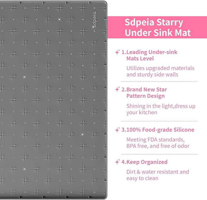 Sdpeia Under Sink Mat 28"×22" Waterproof Silicone Cabinet Liner & Sink Protector for Kitchen & Bathroom, Multi-Purpose Organizers Tray for Pets, Laundry, Cat Litter Mat,Gray