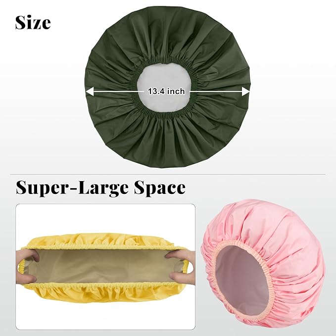 3Pcs Waterproof Shower Cap for Women Reusable, Bath Cap for Long Hair, Comfortable Shower Hat for Thick Curly Hair