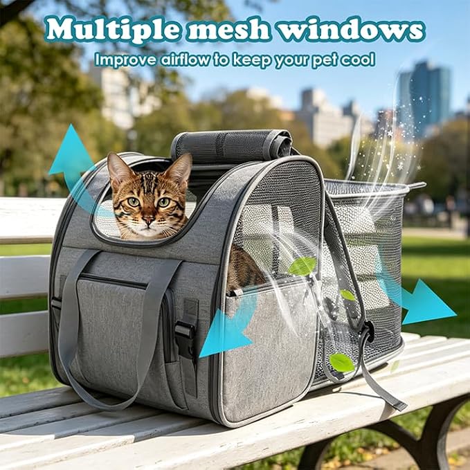 Cat Backpack Carrier, 16.5" Extra Wide Expandable Large Pet Carrier | Backpack for Cats & Small Dogs Up to 20lbs – Foldable with Breathable Mesh, 16.5"x14.9"x9.8" for Hiking & Air Travel (Grey)