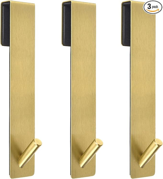 Kontoyo Shower Door Hooks(7.5 Inch),Extended Over Door Hooks for Bathroom Frameless Glass Shower Door,Stainless Steel Towel Hooks,Heavy Duty Rack Hooks for Robe,Towel-3 Pack-Gold