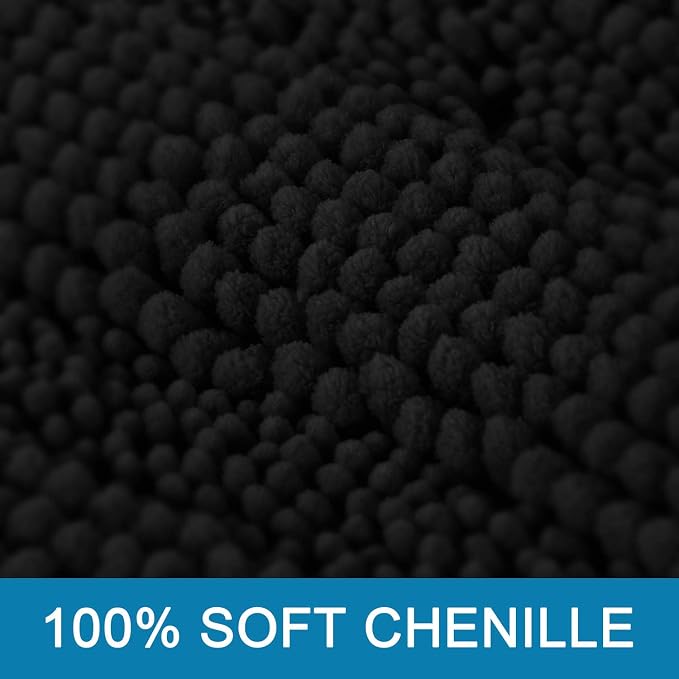 H.VERSAILTEX 2 Piece Bathroom Set - Super Absorbent Chenille Striped Bath Mats - Non Skid Machine Wash Dry Rugs for Bathroom Floor (Black, 24 x 36 Plus 20 x 32 - Inches)