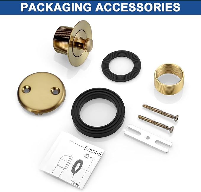 Brass Bathtub Drain Kit, Lift and Turn Tub Drain Kit with Two-Hole Tub Overflow Faceplate, Champagne Bronze