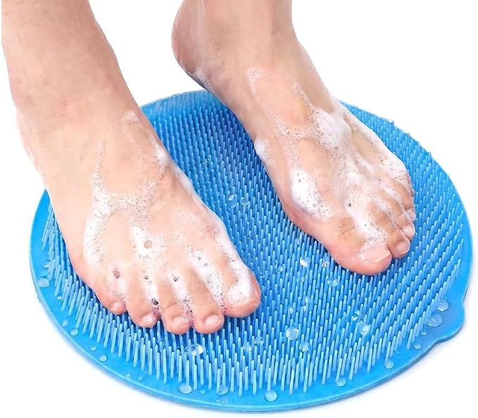 Silicone Shower Foot Scrubber Mat,2025 New Back Exfoliating Bath Wash Pad Wall Mounted Anti-Slip Suction Cups Foot Scrubber,Deep Cleaning Brush Back Massager Pad for Women Men (C-Blue)