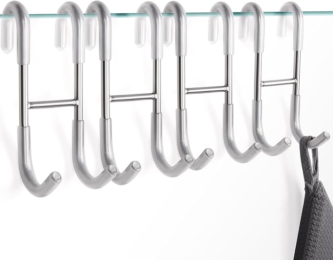 NINETREX Shower Door Hooks,Towel Hooks for Bathrooms Frameless Glass Door,Heavy Duty SUS 304 Stainless Steel Hook for Towels,Squeegee,Loofah,Shaver,Robe,4 Pack,Silver