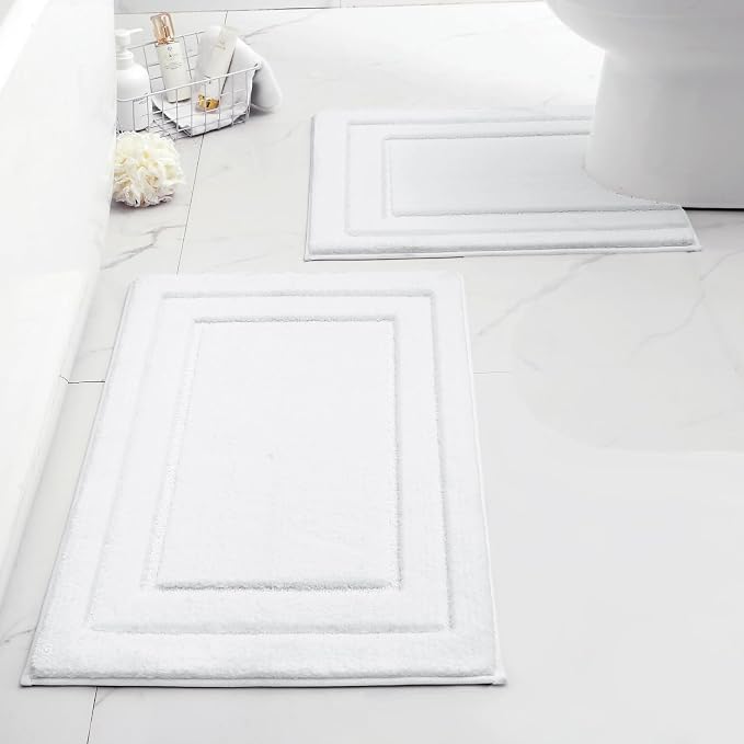 HOMEIDEAS Bathroom Rugs Sets 2 Piece, Super Soft and Absorbent Non Slip Microfiber U-Shaped Toilet Bath Mat Set (20"x32"+U20 x24, White) | Super Soft and Absorbent Non Slip Microfiber Bath Rug，Machine Washable, for Bathroom, 20"x32"+U Shape 20"x24"