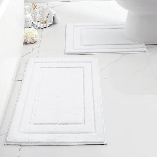 HOMEIDEAS Bathroom Rugs Sets 2 Piece, Super Soft and Absorbent Non Slip Microfiber U-Shaped Toilet Bath Mat Set (20"x32"+U20 x24, White) | Super Soft and Absorbent Non Slip Microfiber Bath Rug，Machine Washable, for Bathroom, 20"x32"+U Shape 20"x24"
