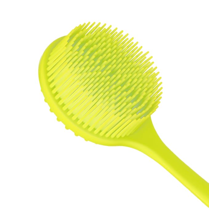 DNC Silicone Back Scrubber for Shower Soft Bath Body Brush with Long Handle (Green)