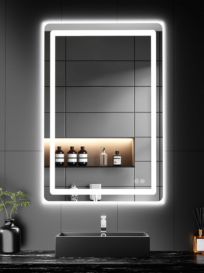 TRAHOME LED Bathroom Vanity Mirror with Lights, 20"x30" Lighted Wall Mirror | Front and Backlit, Anti Fog, Dimmable 3 Color Lighting, Memory Function, Shatterproof Glass, Plug in or Hardwired