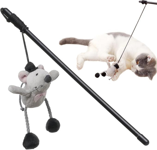 PAZ'S GIFT Cat Wand Toy Cute Mouse Tease Cat Wand Interactive Indoor Toy Swing and Squeak Fun Toy Kitten Play with Cat Interactive Chase Movement Reduce Boredom Suitable for All Cat Toys