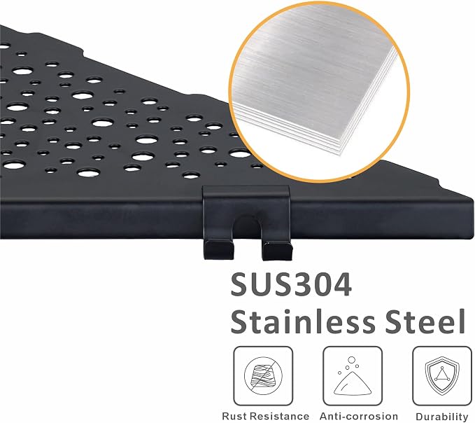 WELLUP Corner Shower Shelf with 4 Hooks,10 Inch 304 Stainless Steel Recessed Bathroom Shelves,No-Drilling Installation for Tiled Wall,Matte Black, 2-Pack