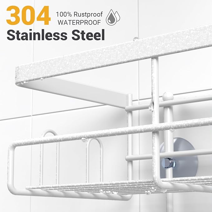 Hanging Shower Caddy Over Showerhead - Rustproof No Drill Shower Organizer | Includes Soap Holder and Hooks for Shampoo, Conditioner, and Bathroom Essentials with Quick Drainage Design