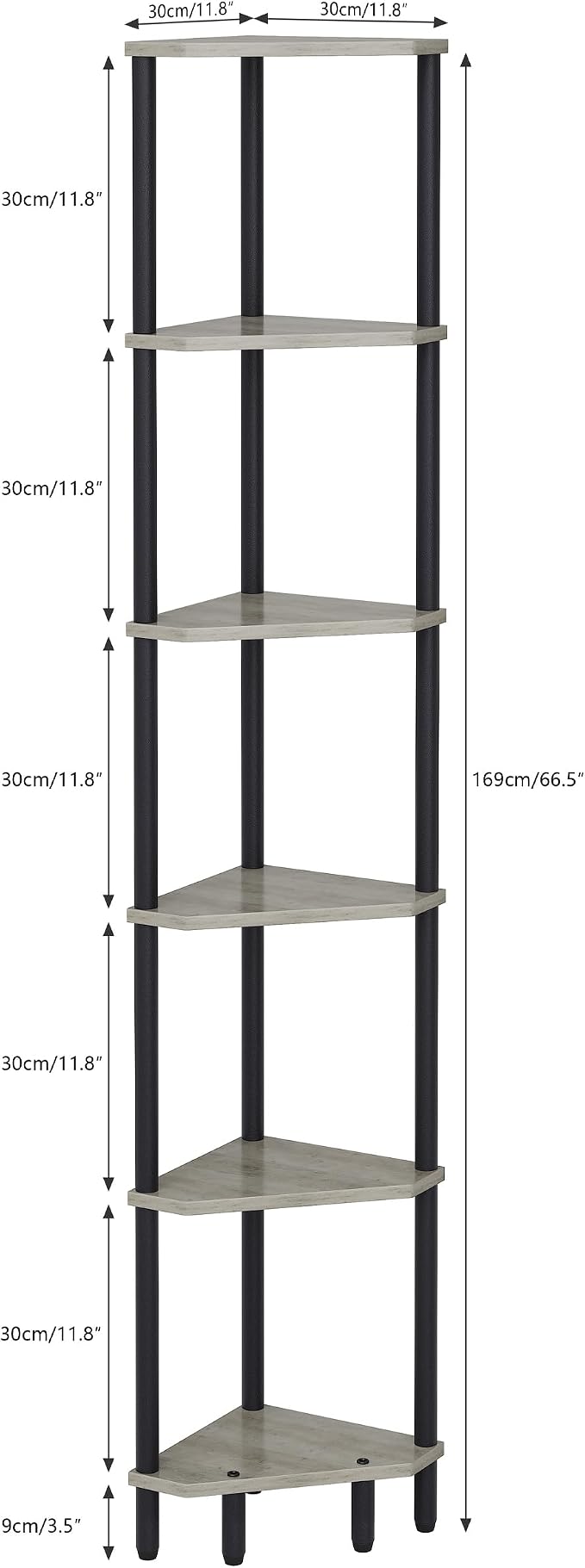 6 Tier Corner Shelf, 66.5'' Tall Standing Shelf, Narrow Display Shelf Stand, Modern Corner Bookshelf, Plant Stand, Corner Bookcase for Living Room, Bedroom, Bathroom, Oak LCS502Q