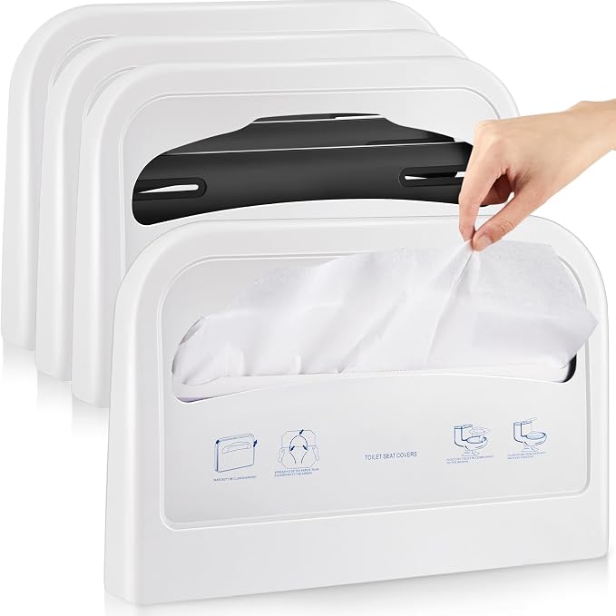 Hushee 4 Pcs Toilet Seat Cover Dispenser Wall Mount, Half-Fold Disposable Toilet Seat Cover Holder for Commercial Bathroom Restroom Use (White)