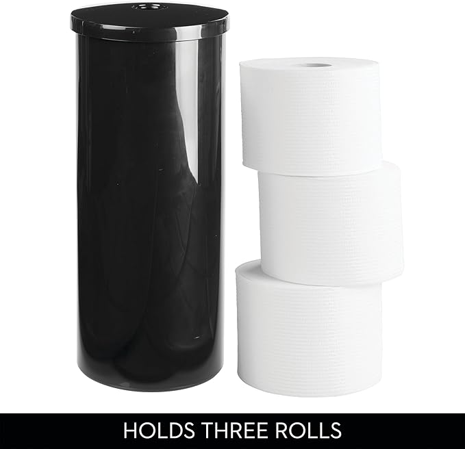 iDesign Freestanding Toilet Paper Canister with Lid, Black | For 3 Extra Rolls, Made in USA